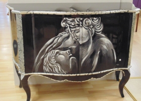 Black and Silver Lacquer 2 Door Cupboard (with painted mural).jpg