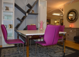 Contemporary Shelving with Square Dining Table and Leather Chairs. Kilcroney Furniture Wicklow Furniture