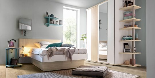KILCRONEY_FURNITURE_KIDS_TEENS_Mistral-120cm-Bed-with-Beside-Shelf-Unit-Wardrobe-Sliding-Doors-with-Mirror-Bookcase-COMPLICE-Mobile-Trolley-with-sound-box